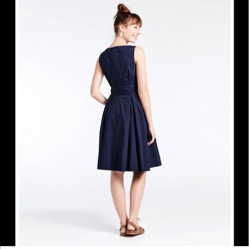 LL Bean Signature Chambray Dress with Removable Tie - Navy Blue Poplin - 2 - Picture 3 of 13
